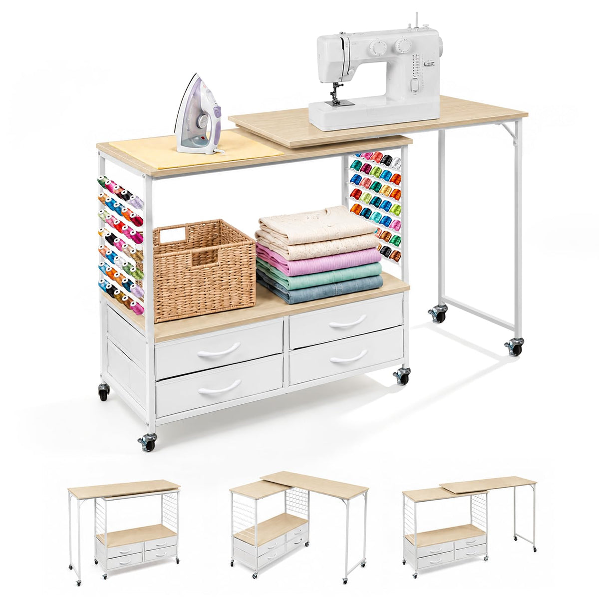 Sewing Table with Storage, 46.5‘’ Folding Sewing Machine - Image 1