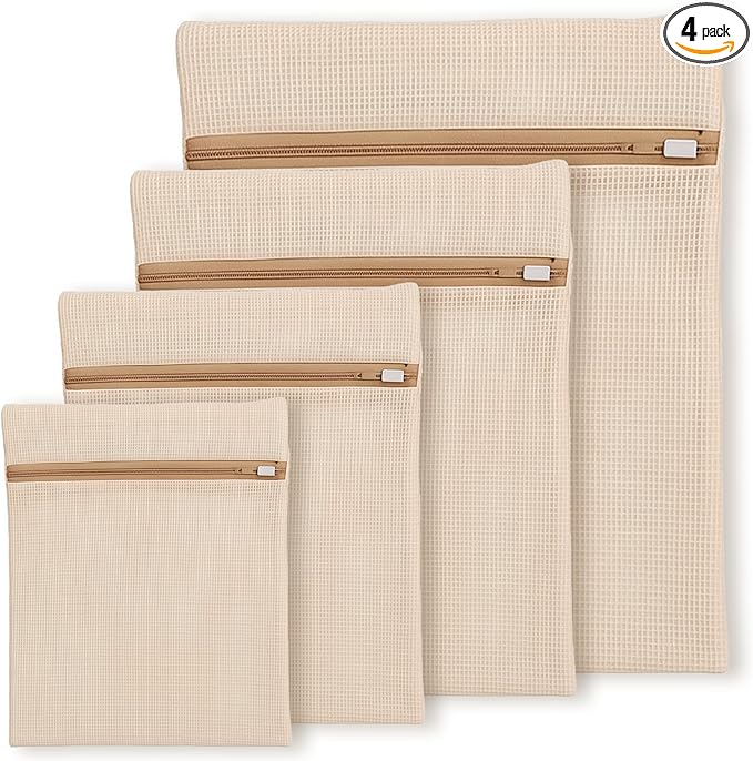 Cotton Mesh Laundry Bags, 4 PCS Delicate Laundry Bag 26"x 20", 20"x16", 16"x12", 12"x8" Garment Bag with Sturdy Zipper for Washing Machine, Lingerie, Clothes, Pants, Shoes