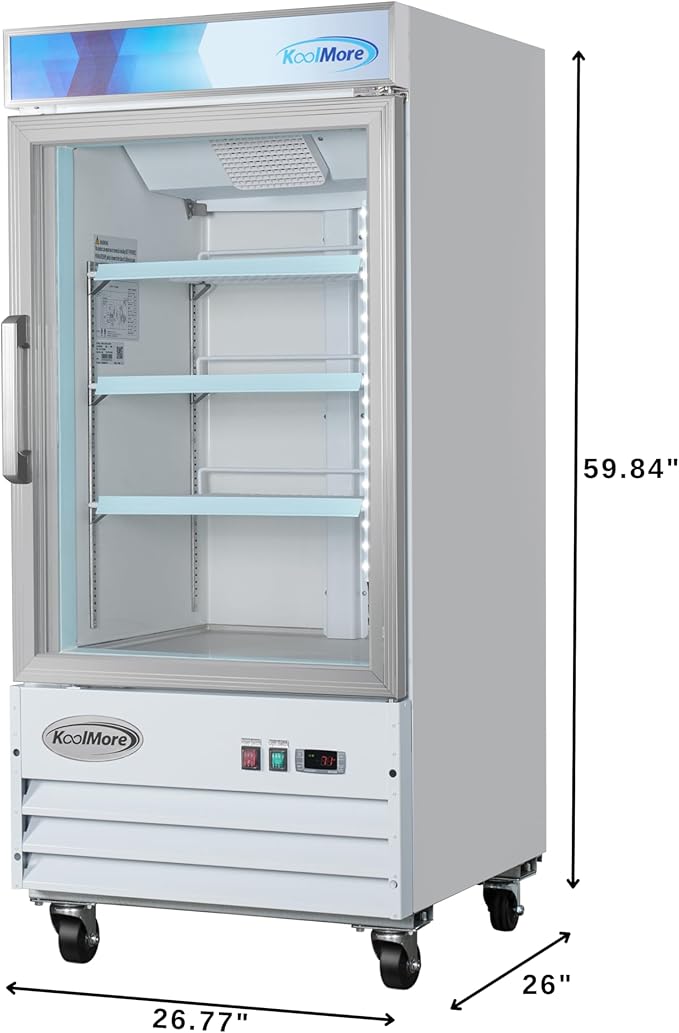KoolMore MDF-1GD-9C-WH 26 in. Commercial One Glass Door Display Upright Freezer Merchandiser in White 9 Cu. Ft