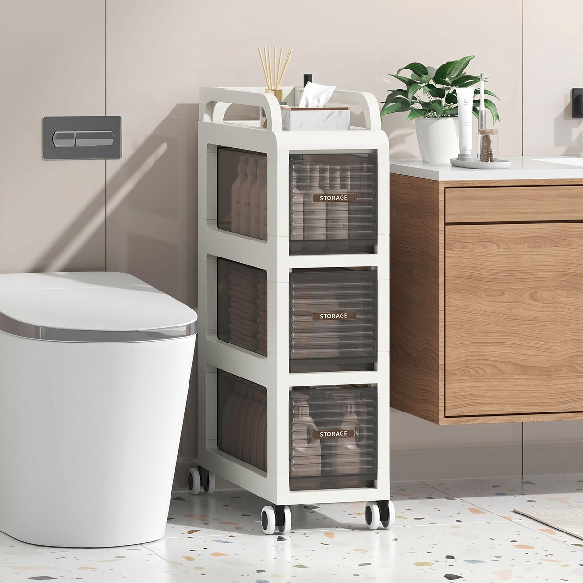 Bathroom Storage with Drawers, 7.87" Wide Slim Cabinet - Image 1