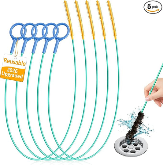 Reusable Drain Snake Hair Drain Clog Remover 30 Inch, 2026 Upgraded Sink Snake Drain Hair Removal Tool, Anti-Break Metal Shower Snake Drain Cleaner to Unclog Bathroom Sink, Tub (Blue head)