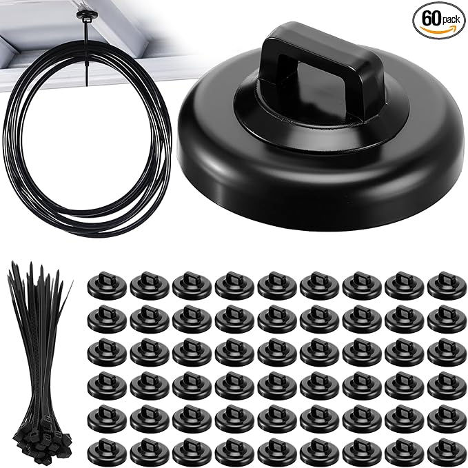 Leinuosen 60 Set Magnetic Zip Tie Mount and Nylon Cable Ties, 23 mm Multipurpose Wire Cable Holder Mount Wire Clips Management Electrical Organization Supplies (Black)
