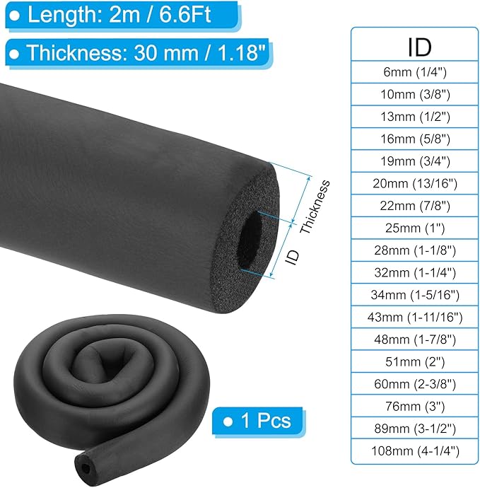PATIKIL 1"(25mm) ID x 6.6Ft Pipe Insulation Foam Tube, Pipe Cover Wrap Roll Bar Padding Tubing for Handle Grip HVAC Outdoor Air Conditioner Units, Black