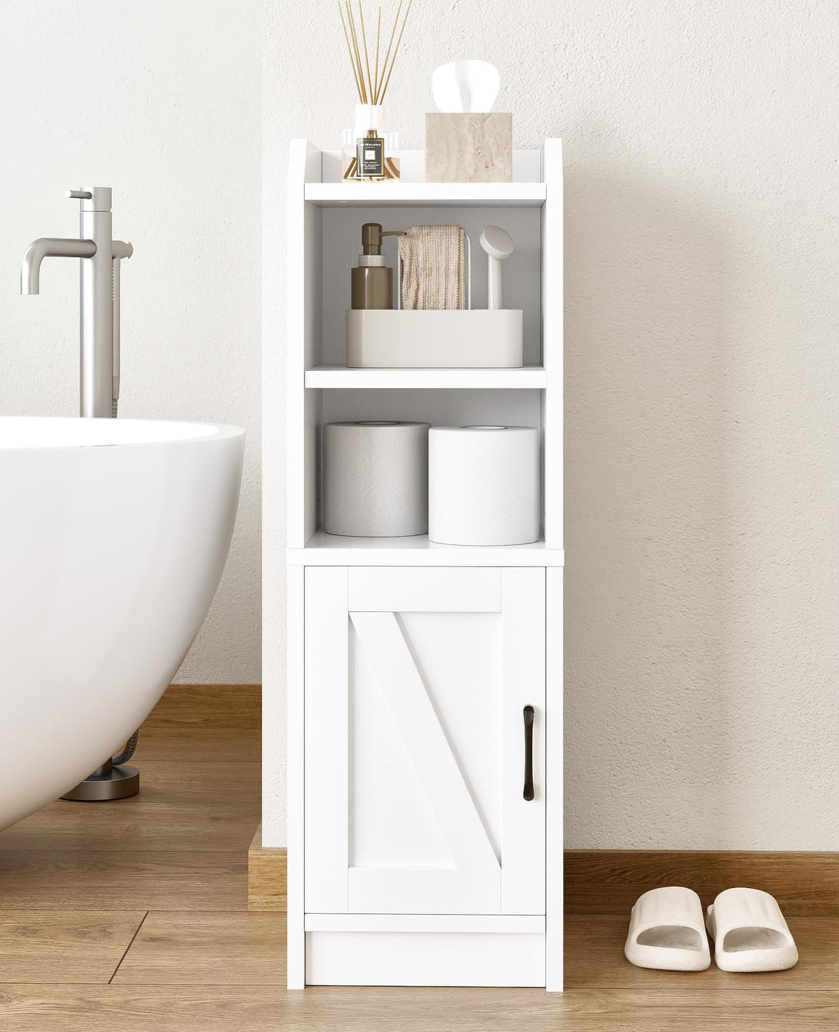 Narrow Bathroom Storage Cabinet with Door & Adjustable Shelf - Image 1