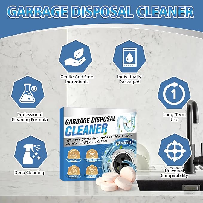 Garbage Disposal Cleaner and Deodorizer 50 Packs, Powerful Garbage Disposal Cleaner Tablets, 1 Year Supply For Kitchen Sink, Drain Clean, Home Cleaning Essentials (50pack)