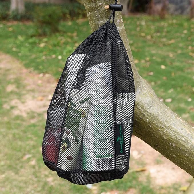 iBasingo 10pcs/lot Black Mesh Bag Nylon Sack Durable Drawstring Net Bag Small Travel Sleeping Bag Stuff Sack Mesh Storage Ditty Bag for Cosmetics Shower Gels Bottle Pot Tennis Golf Ball Tools BVP03