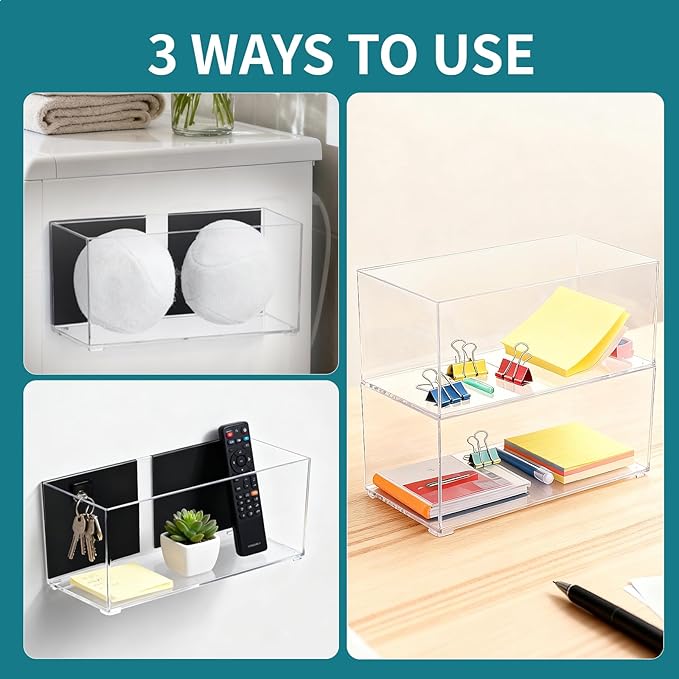 CINPIUK Magnetic Dryer Ball Holder for Laundry Room Organization, Clear Lint Bin with Adhesive Hook, Iron Dryer Ball Container Box for Laundry Room, Office, Bathroom & Craft Supplies, 1Pcs