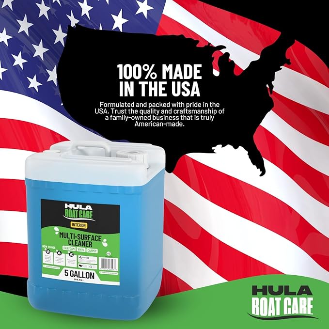 Hula Multi-Surface Cleaner — Vinyl, EVA Foam and Carpet, 5 Gallon — Bulk Marine Interior Cleaner for Detailers and Fleets, Biodegradable, Made in USA
