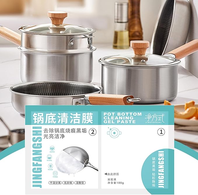 Stainless Steel Pan Cleaner, Heavy Duty Degreaser Cleaner Paste, Powerful Oven & Pan Clean Stickers For Black Mold, Black Streak & Tough Grease Removal