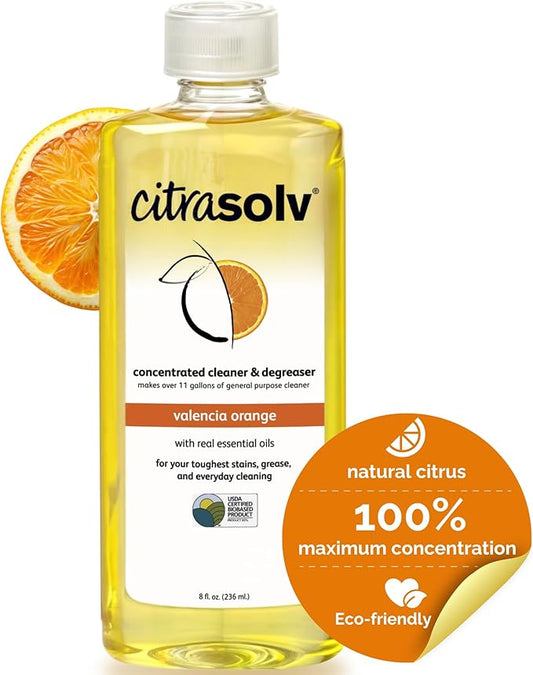 Citra Solv Concentrated Household Cleaner & Degreaser - Valencia Orange Scent - 8 Fl Oz, Safe, Effective, and Versatile Cleaning Solution, Natural Ingredients Non Toxic, Biodegradable, Made in USA