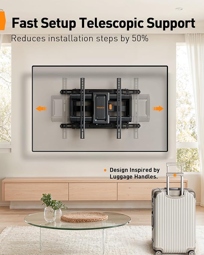 Perlegear Full Motion TV Wall Mount for 42–97 inch TVs up to 132 lbs, Preassembled and Telescopic Design for Easy Setup, Swivel, Tilt and Extension, Fits 16″/18″/24″ Wood Studs, Max VESA 600x400mm