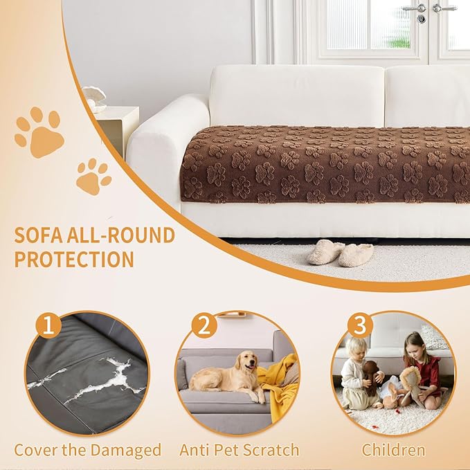 Waterproof Couch Cover for Dogs Washable,Fuzzy Pet Couch Covers for Sofa,Thick Soft Dog Mat Non-Slip Couch Covers for 3 Cushion Couch Sofa Pet Friendly (Brown, 35 * 95(1pc))