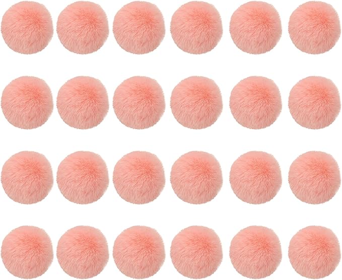 PATIKIL Faux Fur Pom Poms for Hats, 24 Pcs Fluffy Soft Fur Poms Balls with Elastic Loop for Keychain Knitting Hats DIY Scarves Gloves Bag Christmas, Light Pink