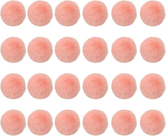 PATIKIL Faux Fur Pom Poms for Hats, 24 Pcs Fluffy Soft Fur Poms Balls with Elastic Loop for Keychain Knitting Hats DIY Scarves Gloves Bag Christmas, Light Pink
