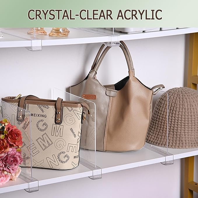 Shelf Dividers for Closet Organization, 12Pcs Closet Purse Organizeder Acrylic Shelf Dividers Purse Closet Organized Closet Dividers for Shelves Clear Shelf Dividers Shelf Separators in Closet (5Pcs)