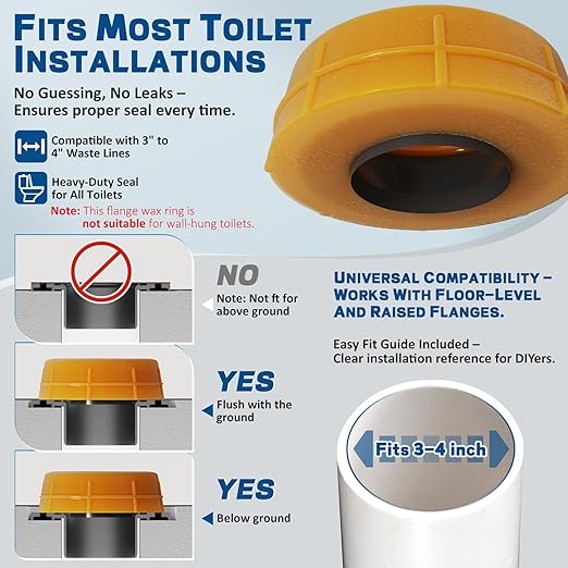 NEEXAN Extra-Thick Toilet Wax Ring Replacement Kit with Bolts & Caps, Wax Ring for Toilet Provides Waterproof & Odor-Blocking Seal, Toilet Wax Ring Compatible with 3-Inch & 4-Inch Drain Pipes