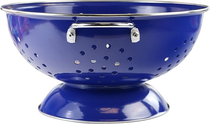 Reston Lloyd Calypso Basics Extra Large Enameled Colander with Solid Base, Strainer Basket with Handles, for Pasta, Berries, Vegetables, Fruit, Indigo, 7 Quart (224oz/ 6.6 L)