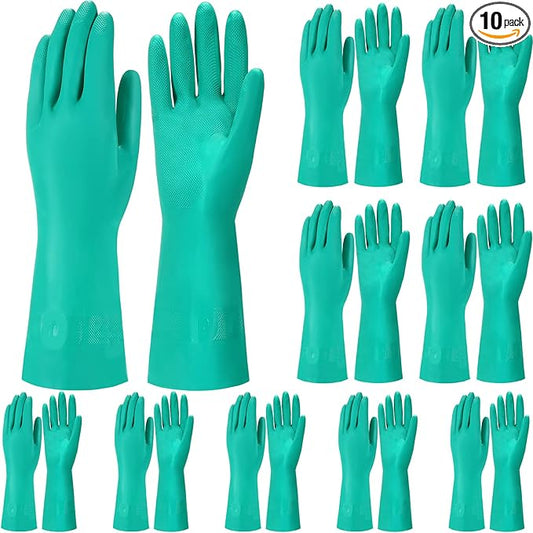 10 Pairs Chemical Resistant Gloves Heavy Duty Thick Nitrile Gloves Bulk for Cleaning, Resist Household Acid, Alkali and Oil (Large)
