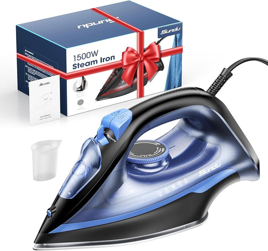 1500-Watt Steam Iron with Ceramic-Coated Soleplate and Burst Steam, 3-Way Auto-Off, Temperature Settings for Variable Fabric