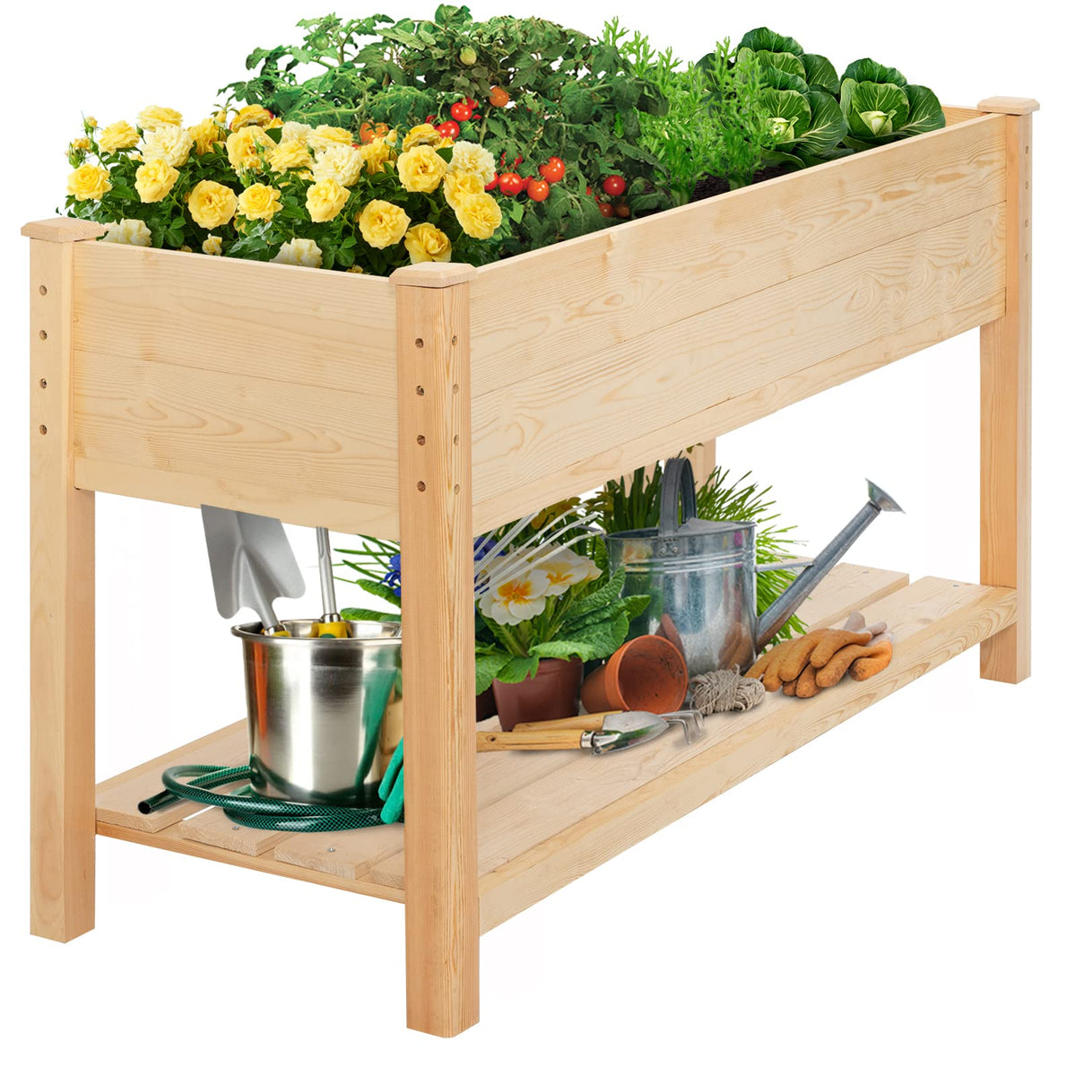 GARFANS Raised Garden Bed Wood Planter Box with Storage - Image 1