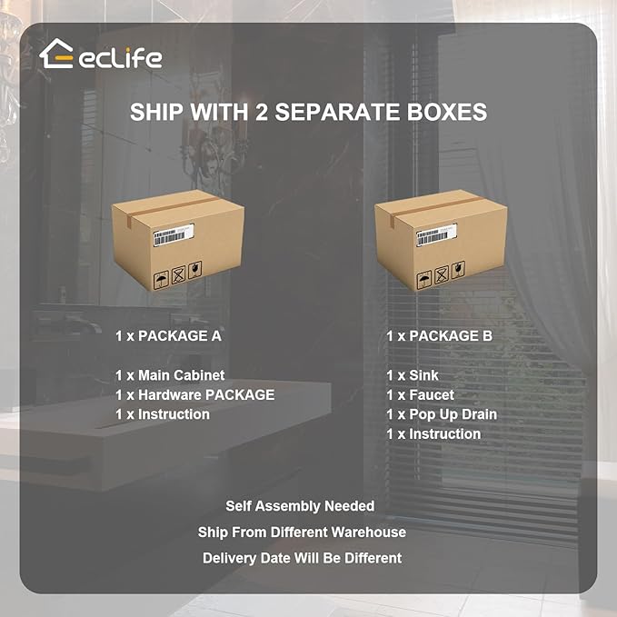 eclife 24" Floating Bathroom Vanity with Sink Combo Mid-Century Wall Mounted Cabinet with Wood Stripes Decor, Drawers, Undermount Sink, Faucet, Drain, Mixed White
