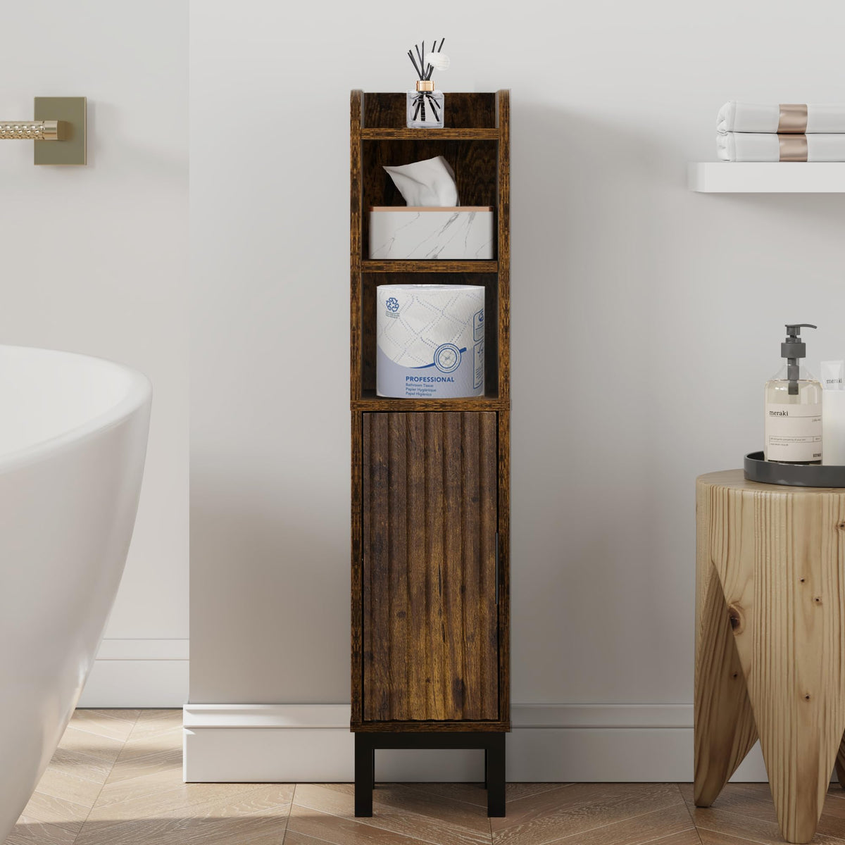 FerniTry Small Bathroom Storage Cabinet, Corner Floor - Image 1