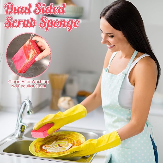 Tioncy 24 Pcs Pink Kitchen Sponge Non-Scratch Scrub Washing Dishes Sponge Bulk Multi Use Dual Sided Scrub for Kitchen Bathroom, Household Cleaning