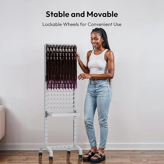 280 Pegs Braiding Hair Rack with Tray and Tools, Height Adjustable, 2-Side Braid Rack with Wheels, Standing Braider Hair Stand Separator Extension Holder Perm Accessories for Salon Home
