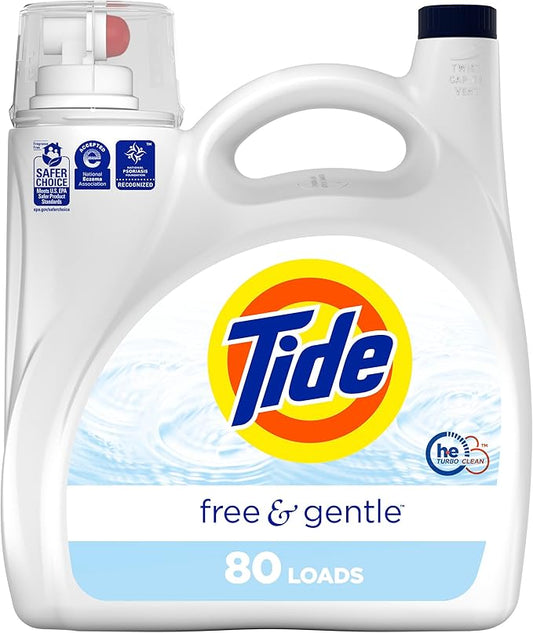 Tide Free & Gentle Liquid Laundry Detergent, 80 Loads, 105 fl oz, Tide Laundry Detergent, Clean Laundry Detergent