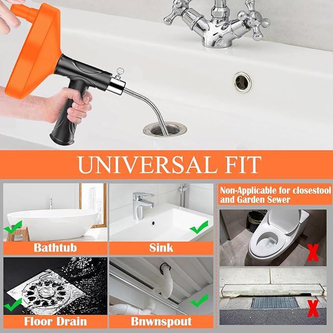 Drain Snake Auger（33 Feet）, Plumbing Snake Drain Hair Clog Removal Tool, Heavy Duty Snake Auger, Sink Unclogger Drain Cleaner Tool for Bathroom Kitchen Tub Shower Drain Clog Remover with Gloves