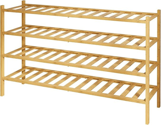 Kitsure Bamboo Wooden Shoe Rack for Closet - Stackable Shoe Organizer with Modular Structure, Space-Saving Shoe Shelf for Entryway, Living Room, Bedroom, 32.7" Wide - 4 Tiers, Natural