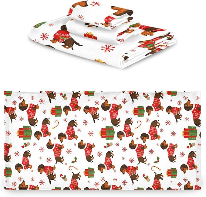 Pfrewn Christmas Winter Towels Set of 3 Dachshund Dog Christmas Snowflakes Bathroom Towel Soft Absorbent Bath Hand Towels Washcloth Guest Towel Sets Xmas Holiday Decor
