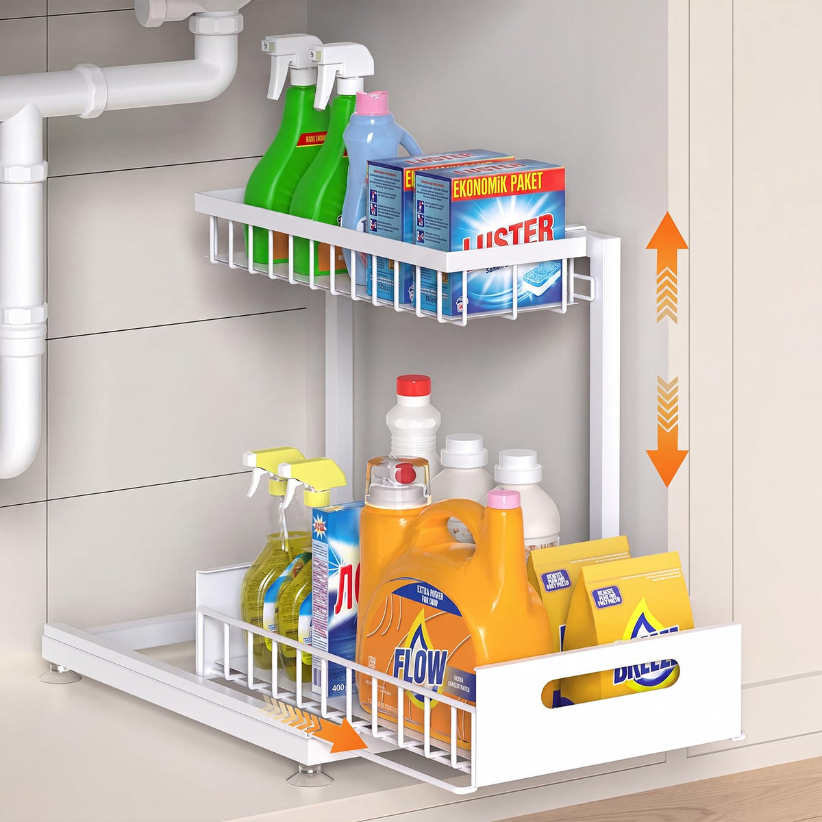 Saydear L-Shaped Under Sink Organizer, 2-Tier Pull-out Cabinet - Image 1