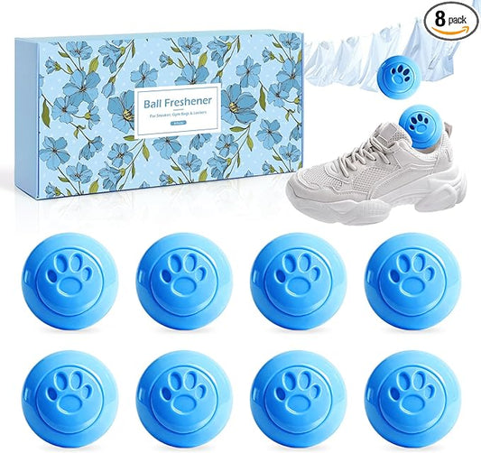 SCENTORINI Shoe Deodorizer Balls, 8 Pack Linen Scent Sneaker Deodorizer Balls, Odor Eliminator for Smell Shoes Boots, Long Lasting Shoe Freshener for Gym Bags, Drawers and Small Spaces