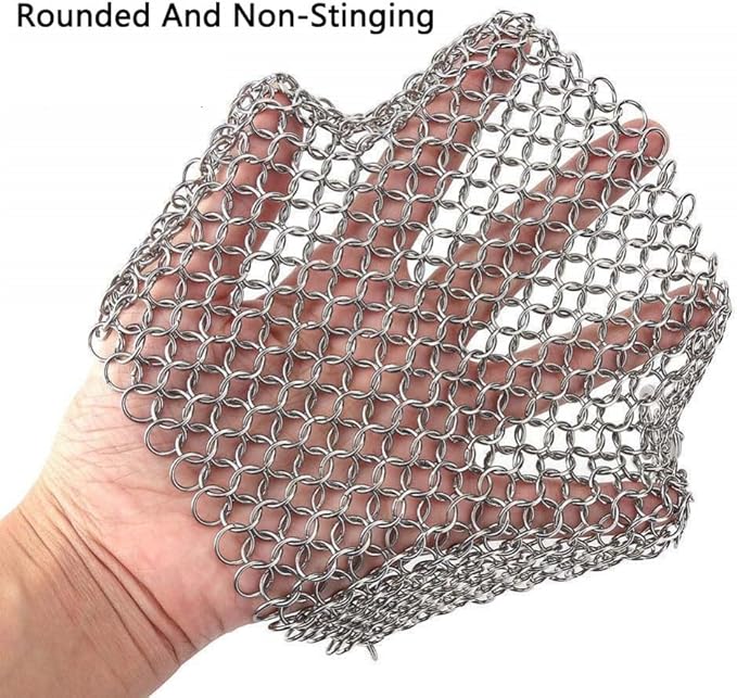 4 * 4in/10.2 * 10.2cm Square Cast Iron Scrubber, 316 Stainless Steel Scrubber Steel Wool Scrubber, Chain Mail Scrubber Cast Iron for Cleaning Dishes, Stock Pots, Cast Iron Skillets