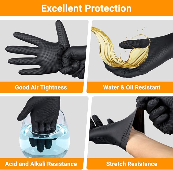100 PCS 8 Mil Thick Black Nitrile Gloves Large for Women & Men, Disposable Chemical Resistant Latex Free Black Work Gloves Men Heavy Duty for Kitchen Cooking, Cleaning, Gardening