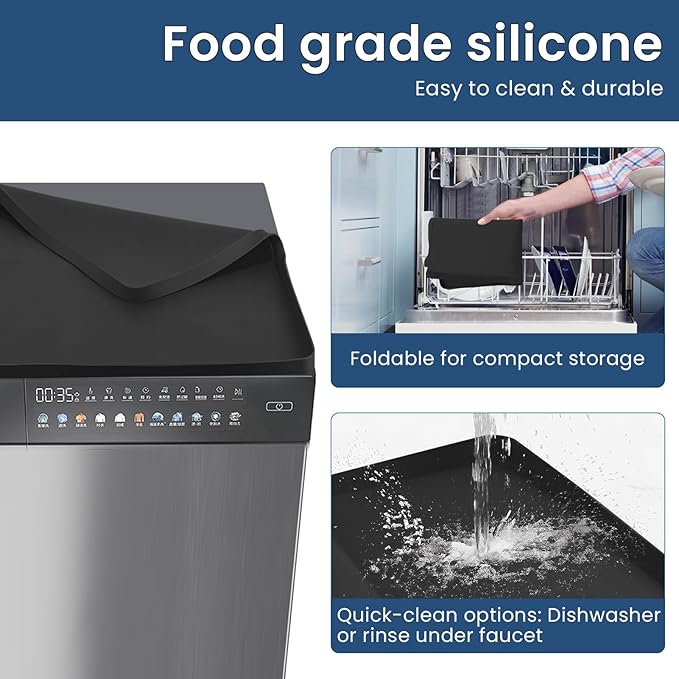 27"X27" Under Washing Machine Drain Pan Silicone Mat with 0.8“ Raised Edge - Washing Machine Tray , Non-Slip Trays for under Washer and Dryer ,Washer Tray for Floor Protection ,Washer Drip Pan(Black)