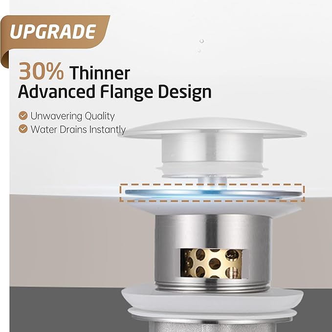 KES Bathroom Sink Drain with Overflow Vessel Sink, Lavatory Vanity Pop Up Drain Detachable Strainer, Brushed Nickel, S2018A-BN