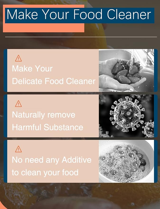 Vegetable and Fruit Cleaner Machine, Purified Water-Proof Fruit Cleaning Device with OH-ion Purification Technology 250min Working time and Wireless Charging, for Cleaning Fruit, Grain (Blue)