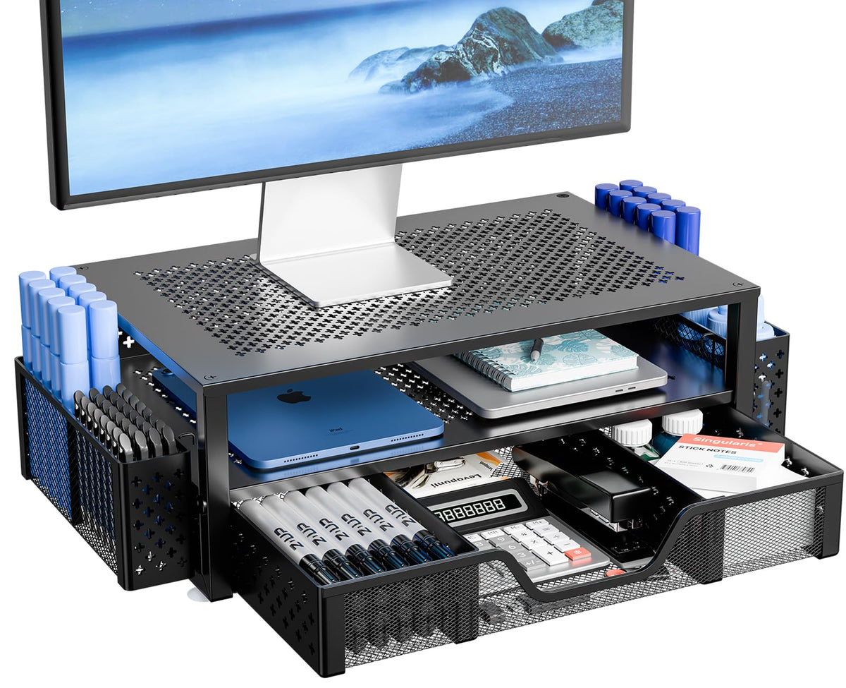 Simple Trending Monitor Stand with Drawer, 2-Tier Laptop Stand - Image 1
