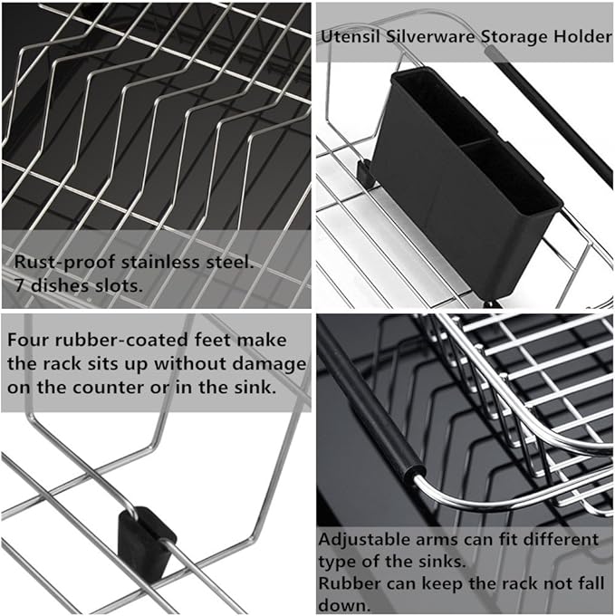 SANNO Expandable Pull Out Drawer Organizer and Storage, Sliding Shelf Under Sink Shelf Expandable Dish Drying Rack Over The Sink Dish Drainer