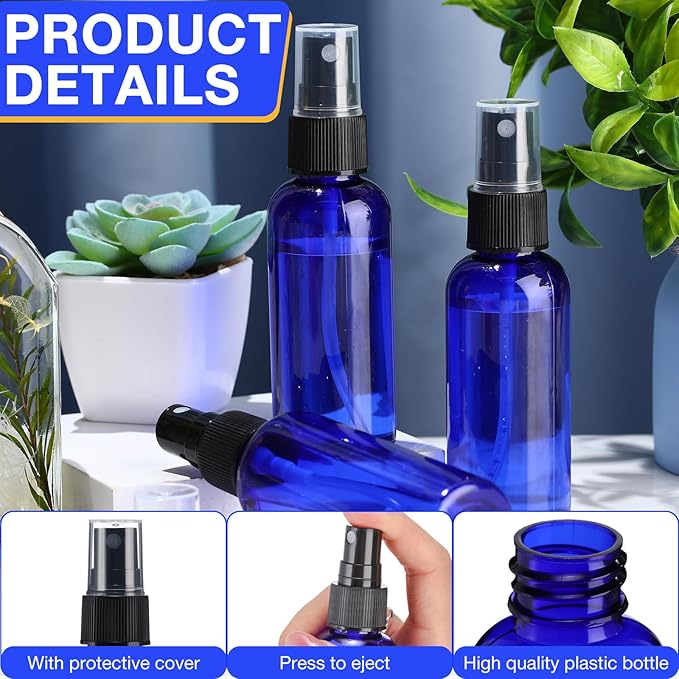 Zhehao 200 Pcs Small Spray Bottle Bulk 2 oz Plastic Mist Spray Bottles for Essential Oils Fine Mist Sprayer Reusable Refillable Portable Travel Containers for Perfume Cleaning Samples(Blue)