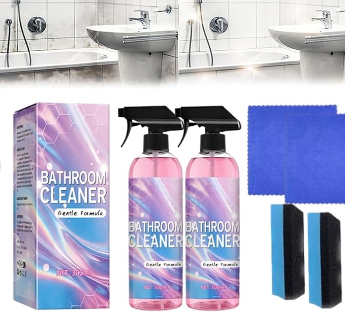 Heavy Duty Bathroom Scrubbing Solution, Bathroom Descaler Foam Cleaner, Powerful Pink Bathroom Cleaner Spray, For Sink Tub Floor Tile (2PCS)