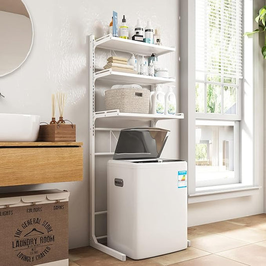 ABCOOL Over The Toilet Washer Organzier Adjustable Stand Storage Rack for Laundry Shelf Bathroom Space Save with Height Adjustable Drawer Table