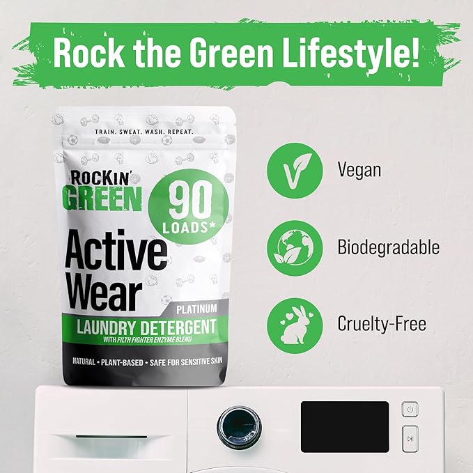 Rockin' Green Activewear 90 Loads Bundle With Hard Rock AC/DSea Breeze 90 Loads | All-Natural and Eco-Friendly | Non-Toxic and Safe for Sensitive Skin | Vegan and Biodegradable