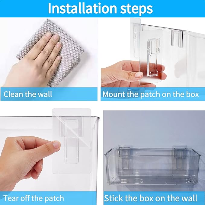 Adhesive Mount Storage Organizer Container Basket Bins, Plastic Over Cabinet Door Organizer, Pantry Wall Organization, Bathroom Organizer, Space Saving Holder for Sandwich Bags-4 Pack