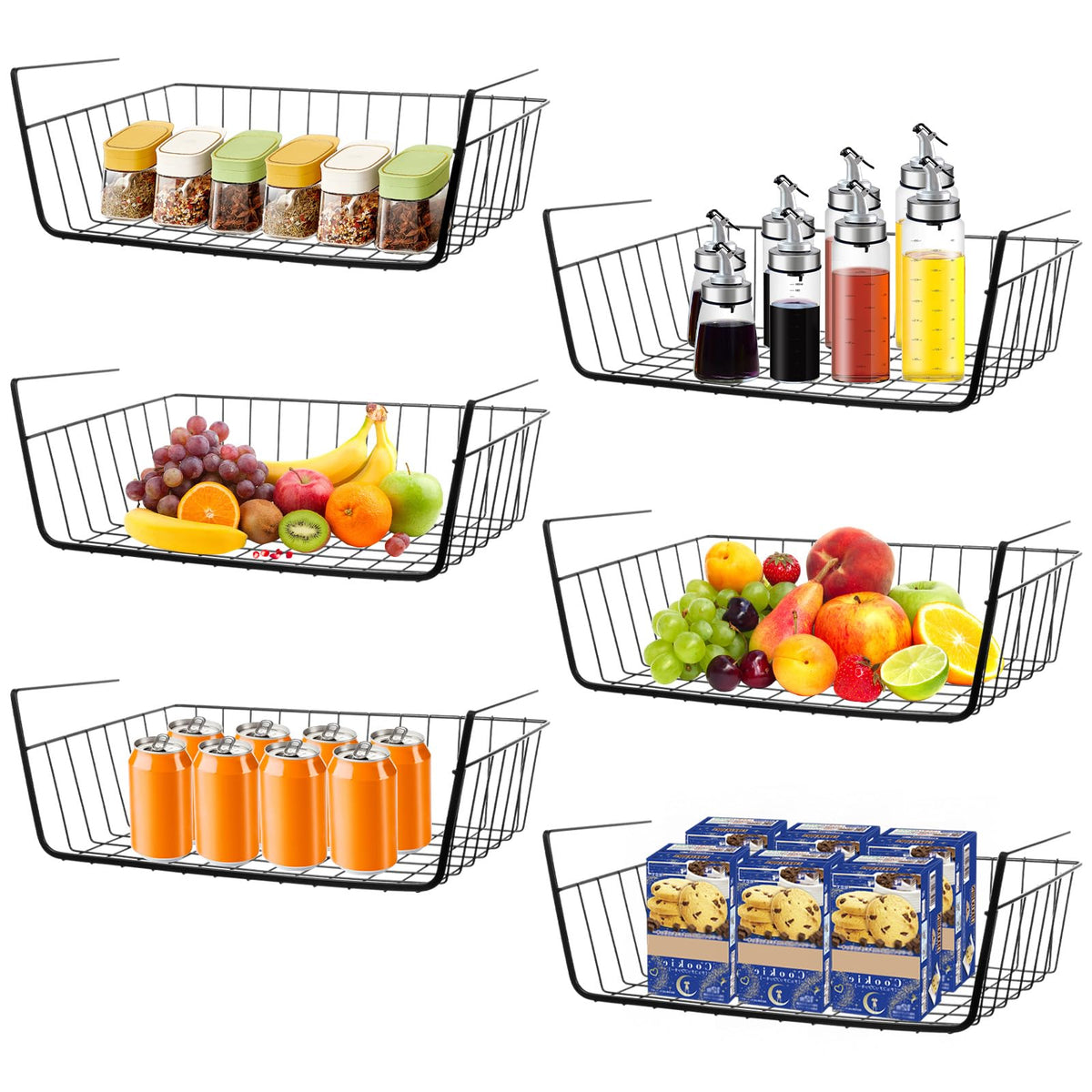 6 Pcs Undershelf Storage Basket Under Shelf Wire Basket - Image 1