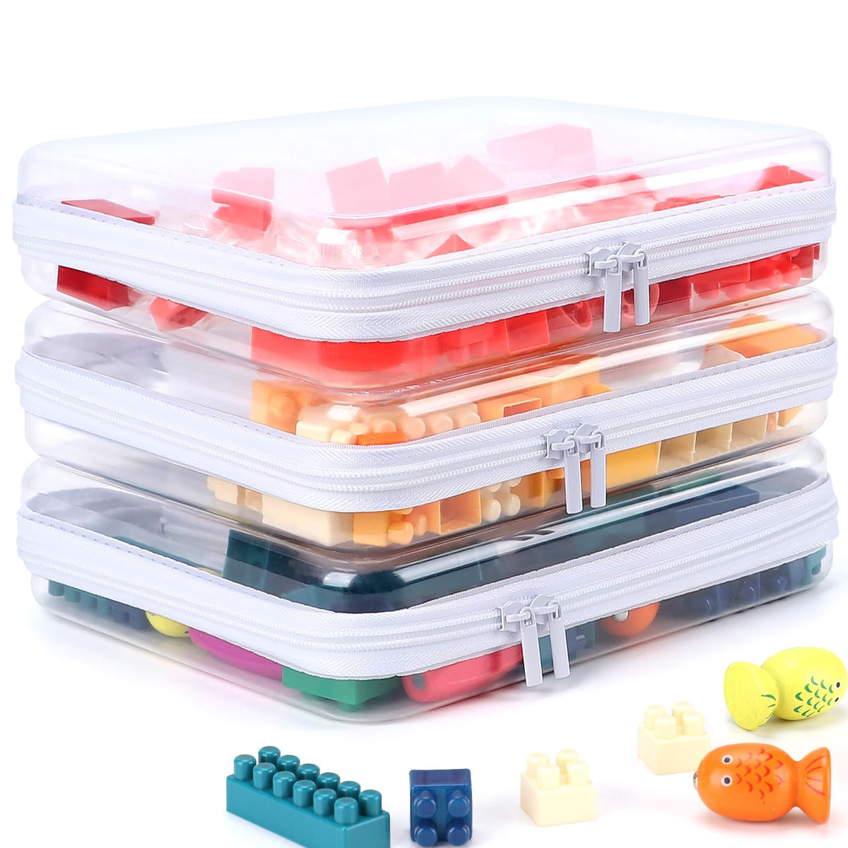3 Pack Clear Hard Shell Zipper Case, Clear Zipper Pouches - Image 1