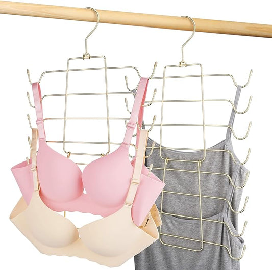 2 Pack Tank Top Hanger, Bra Organizer for Closet, Hanging Space Saving Sport Bra Lingerie Holder Closet Organizers and Storage, College Apartment Essentials, Gold