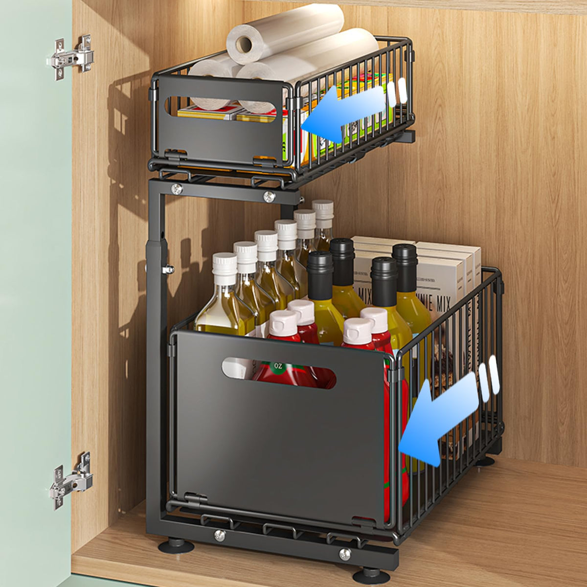 Under Sink Organizer, 2-Tier Pull Out Cabinet Organizer Black - Image 1